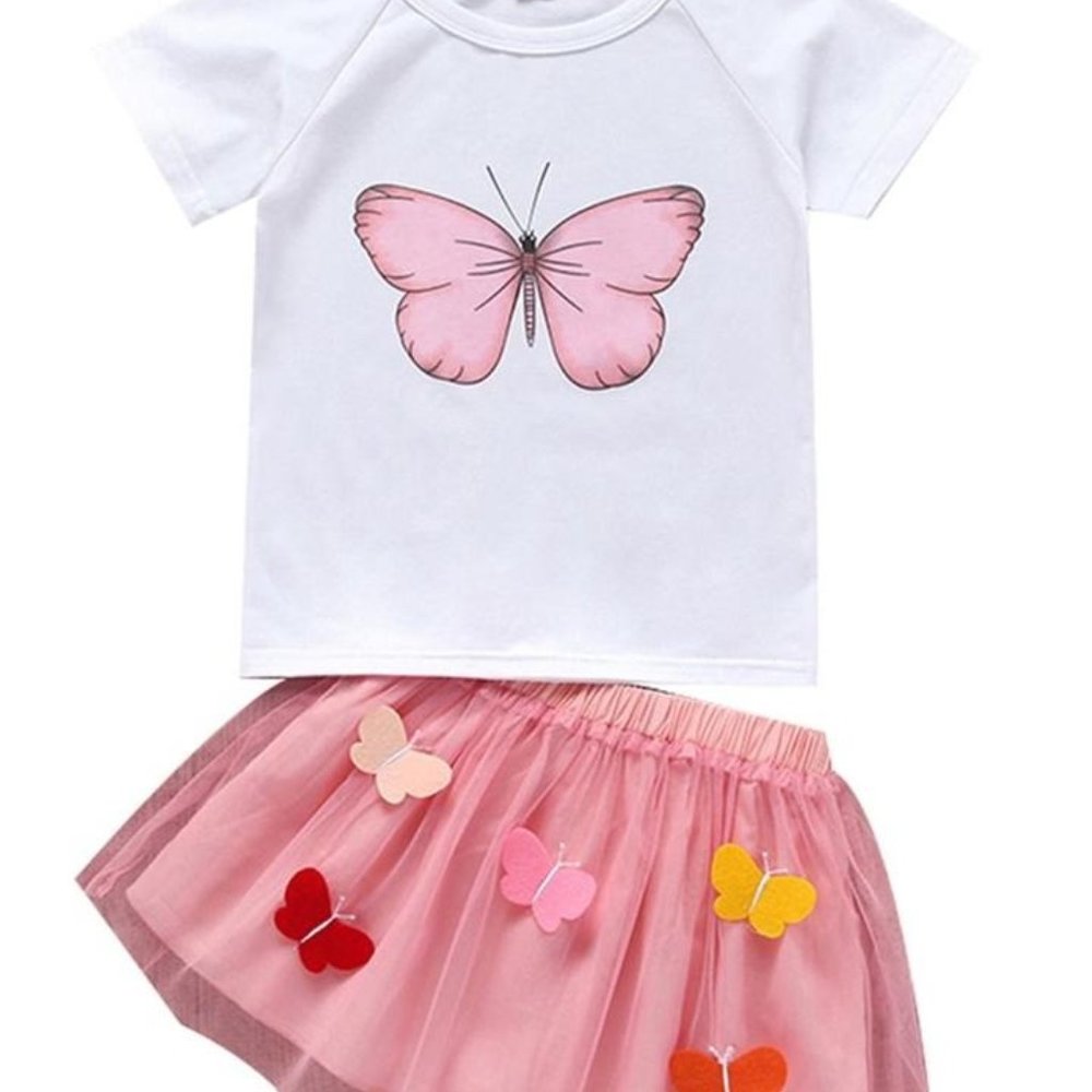 LITTLE GIRL BUTTERFLY T-SHIRT AND SKIRT